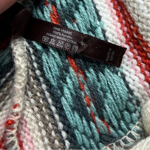 Southwest Boho Poncho Tassles One Size Ivory Multi Color NWOT - Picture 6 of 7